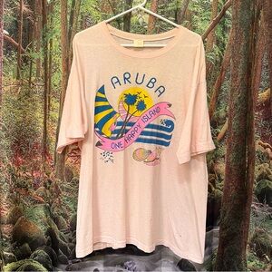 Vintage Aruba Graphic T Shirt beach palm tree flamingo shells 80s 90s rare
